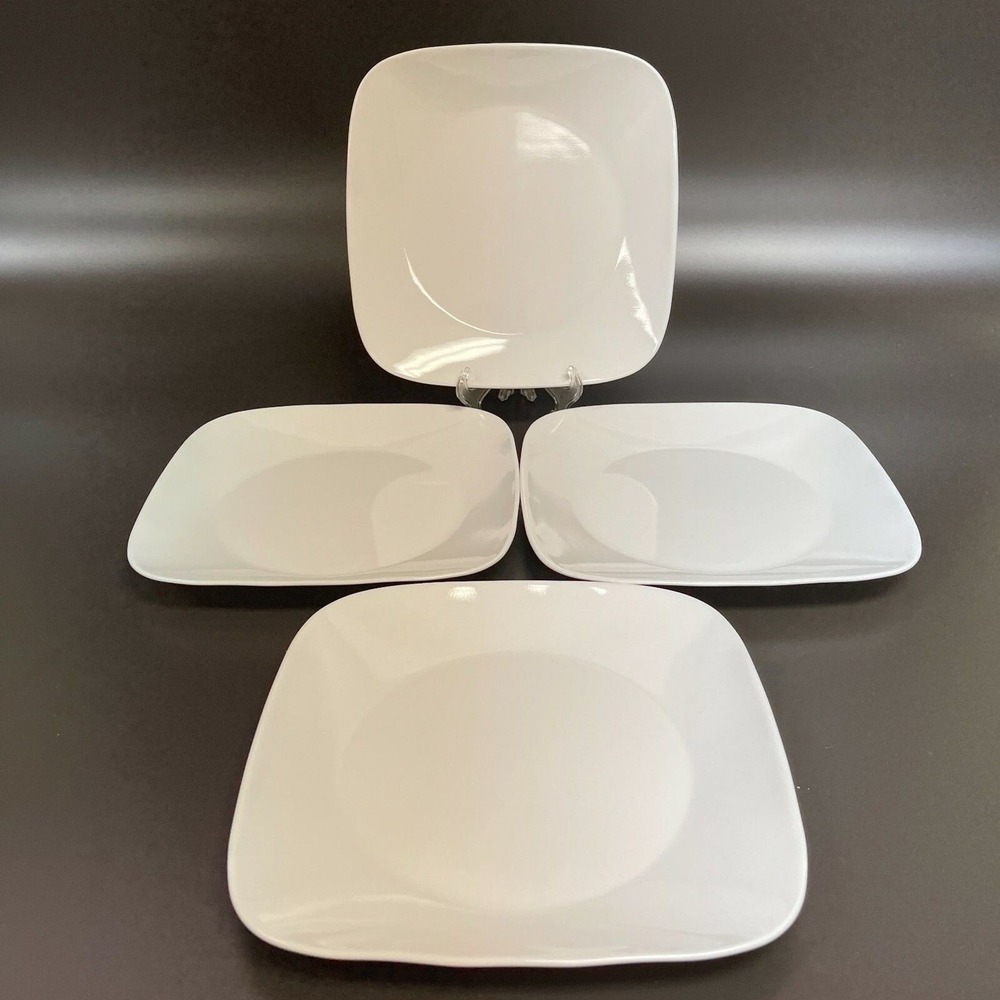 Corelle Vitrelle White Square Dinner Plates 10 1/2" Lot of 4